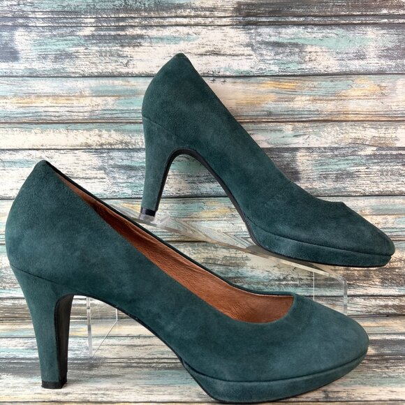 Clarks Pumps Womens 11M Green Suede Dress Shoes Platform Cushioned Work Evening - Picture 1 of 10